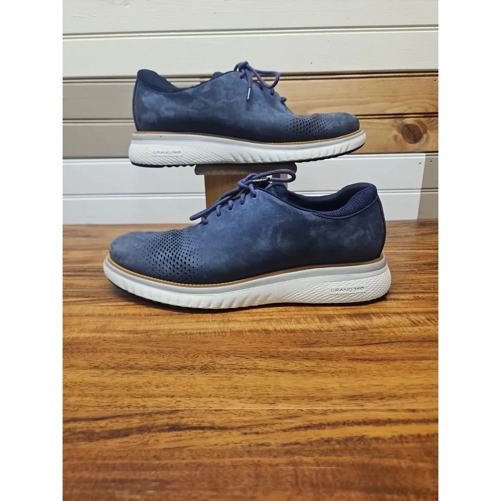 Cole Haan Mens ZeroGrand 360 Laser Wingtip Oxford Shoes Blue Nubuck Mens Size 9
